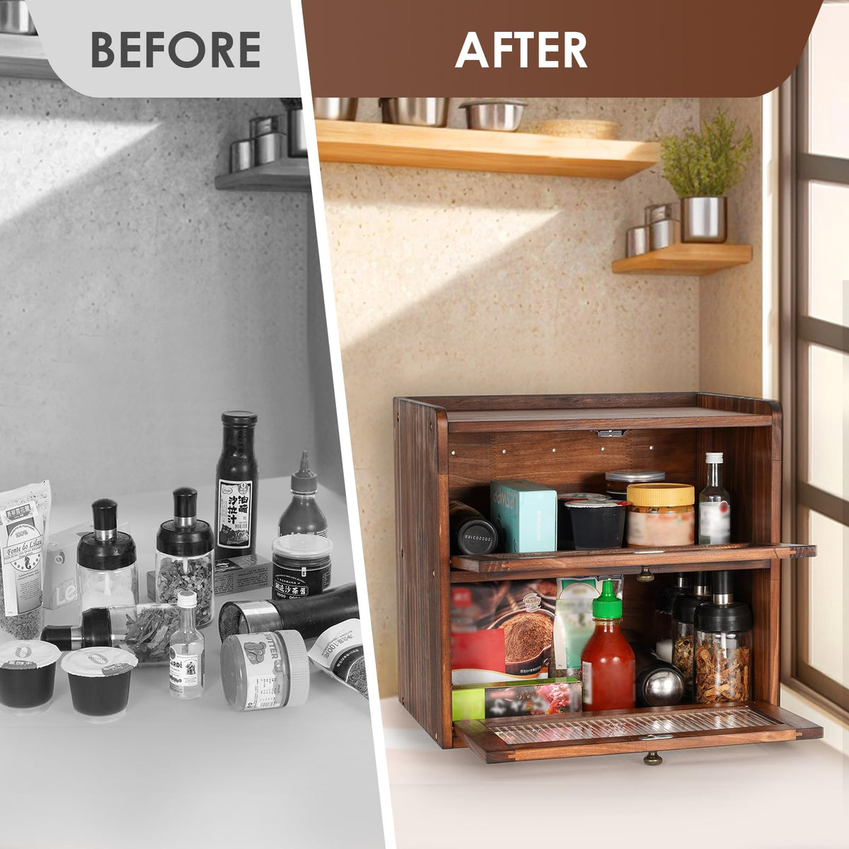 Sunhoo bread box interior reveals easy two-shelf organization