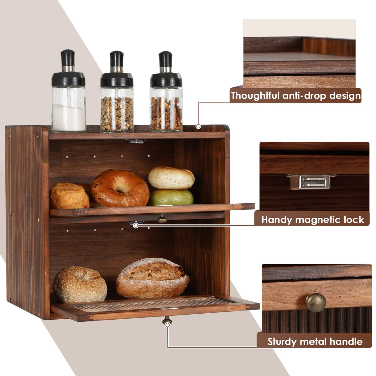 Sunhoo bread box magnetic door keeps contents clean and fresh