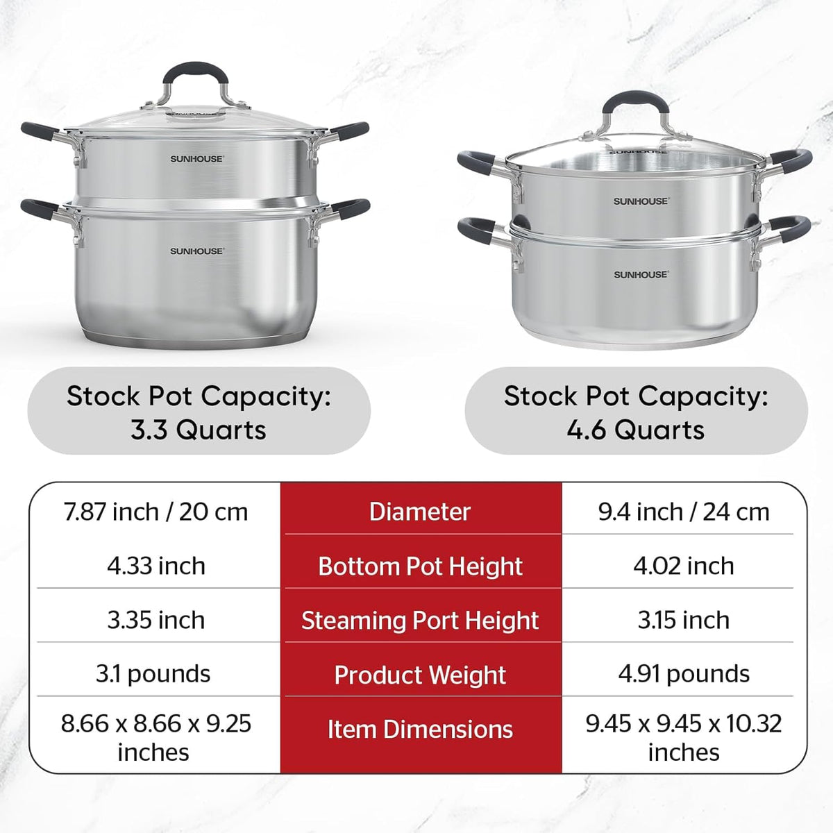 Sunhouse compact, durable steamer pot is ideal for everyday meals.