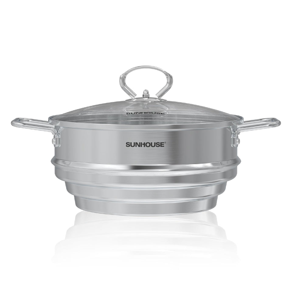 Sunhouse steamer insert for 8-inch pot compatibility enables versatile steaming.