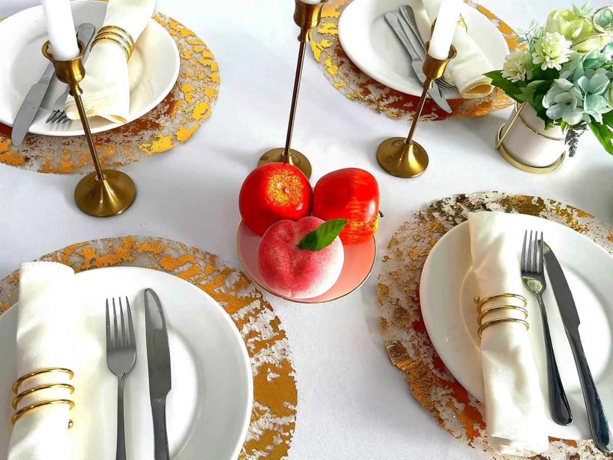 Sunlunckystar bulk-pack gold placemats simplify large gatherings.
