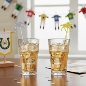 Sunnychicc Derby Stirrers horse-race design, adds flair to beverages.