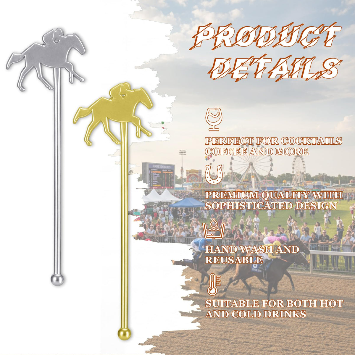 Sunnychicc Derby Stirrers pack 60, versatile party favor and table decor.