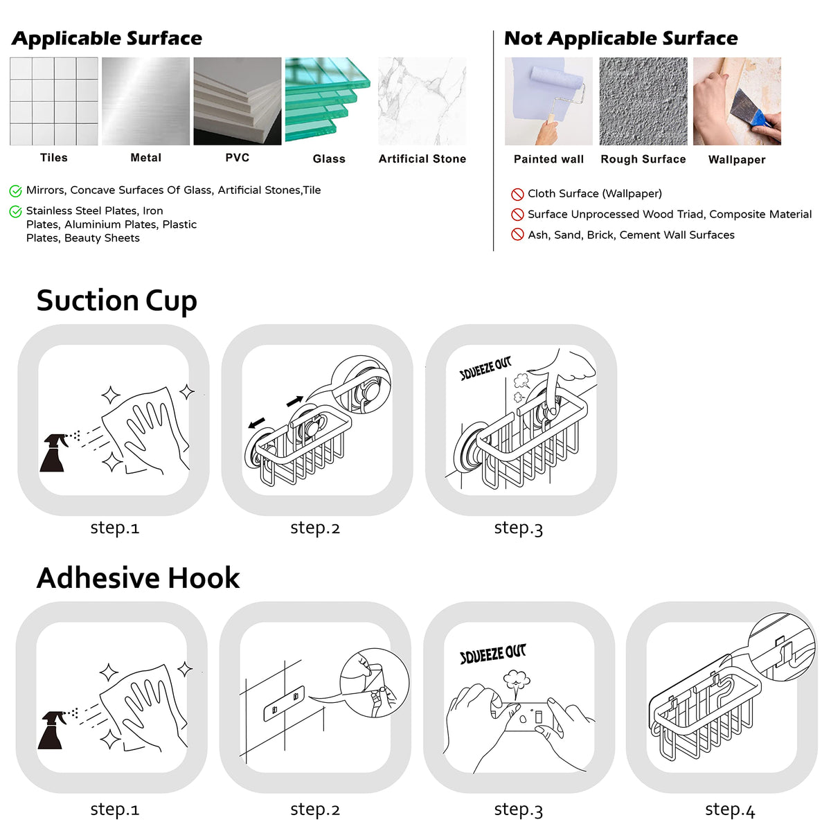 SunnyPoint NeverRust adhesive pad allows secure mounting on smooth surfaces.