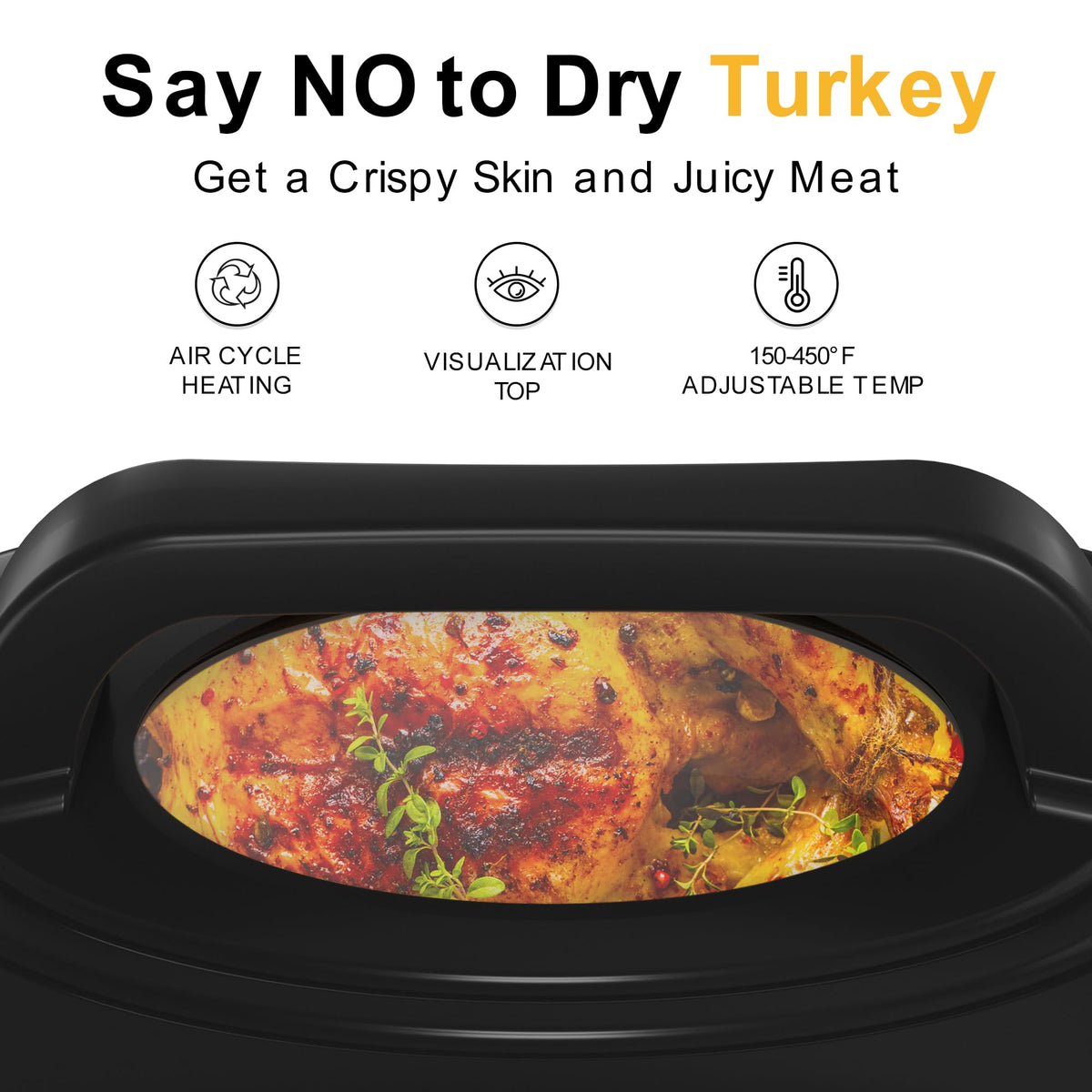 Sunvivi Roaster Oven removable enamel pan for fast cleanup.
