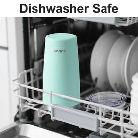 SUNWILL insulated stainless mug highlights double-wall keeps temps longer
