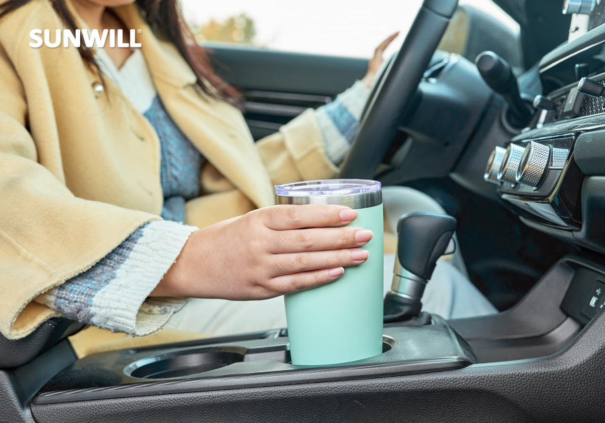 SUNWILL Travel Coffee Tumbler fits car cup holders for easy commutes