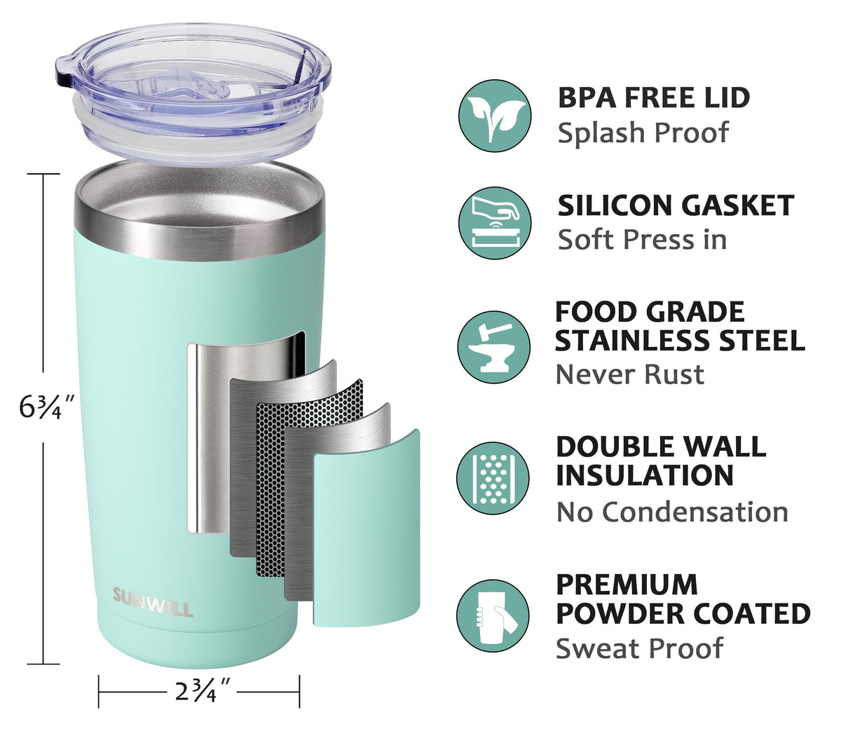 SUNWILL travel mug in sakura pink, keeps hot beverages ready on commutes