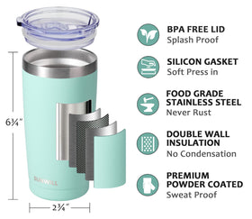 SUNWILL travel mug in sakura pink, keeps hot beverages ready on commutes