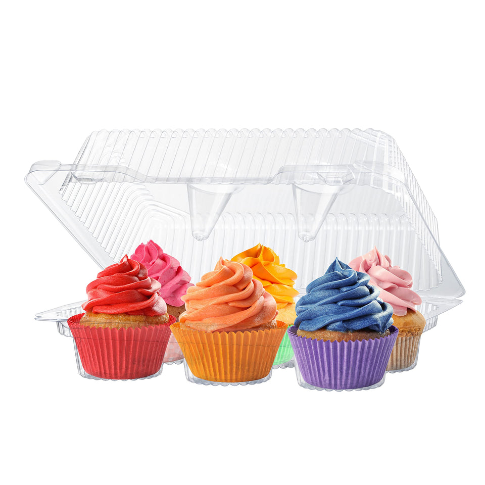 Supellectilem plastic cupcake container with six compartments for secure display.