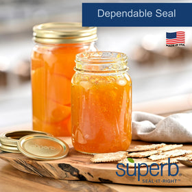 Superb Sealing Solutions wide-mouth lids on jars demonstrate secure preserves.
