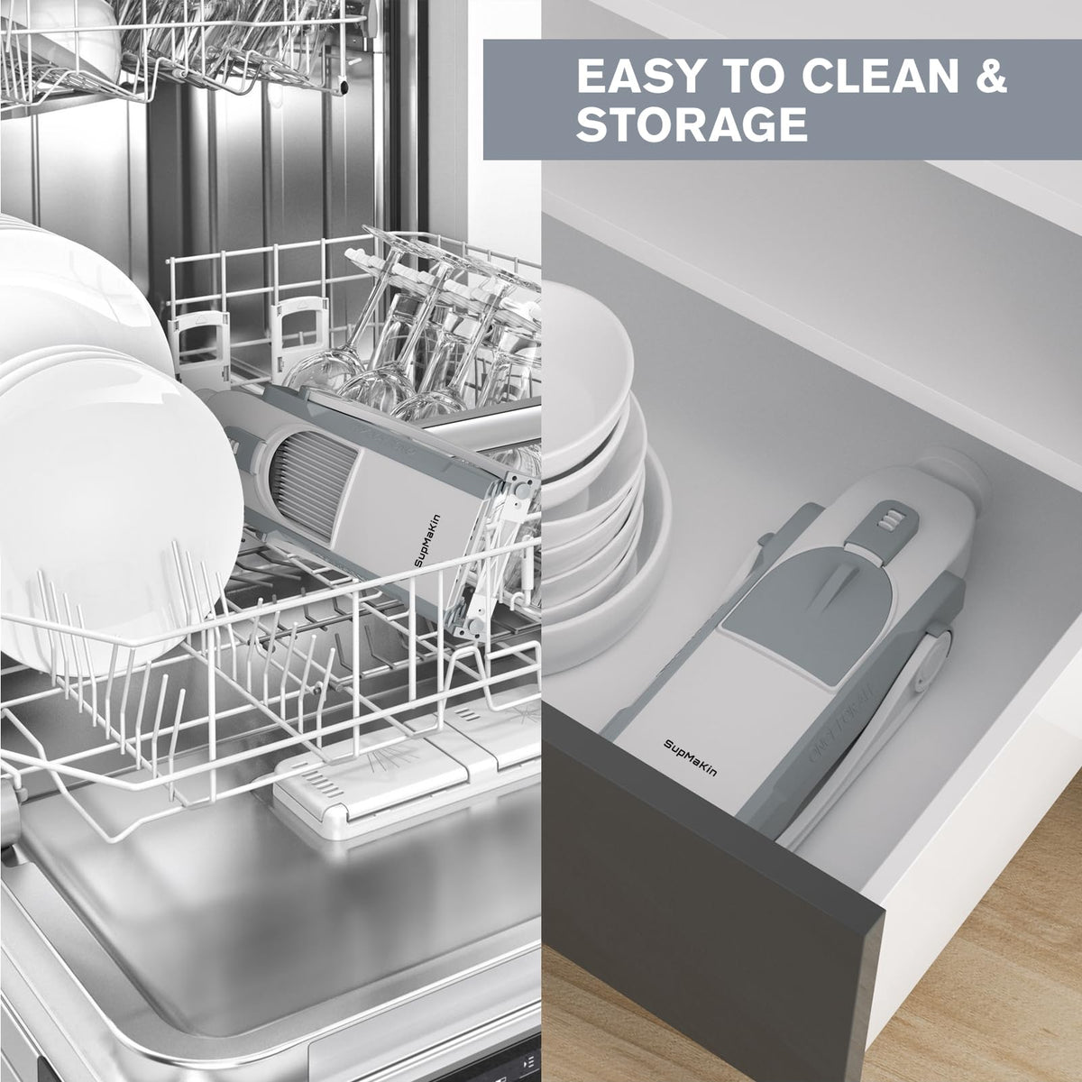 SupMaKin foldable, compact design saves cabinet space.