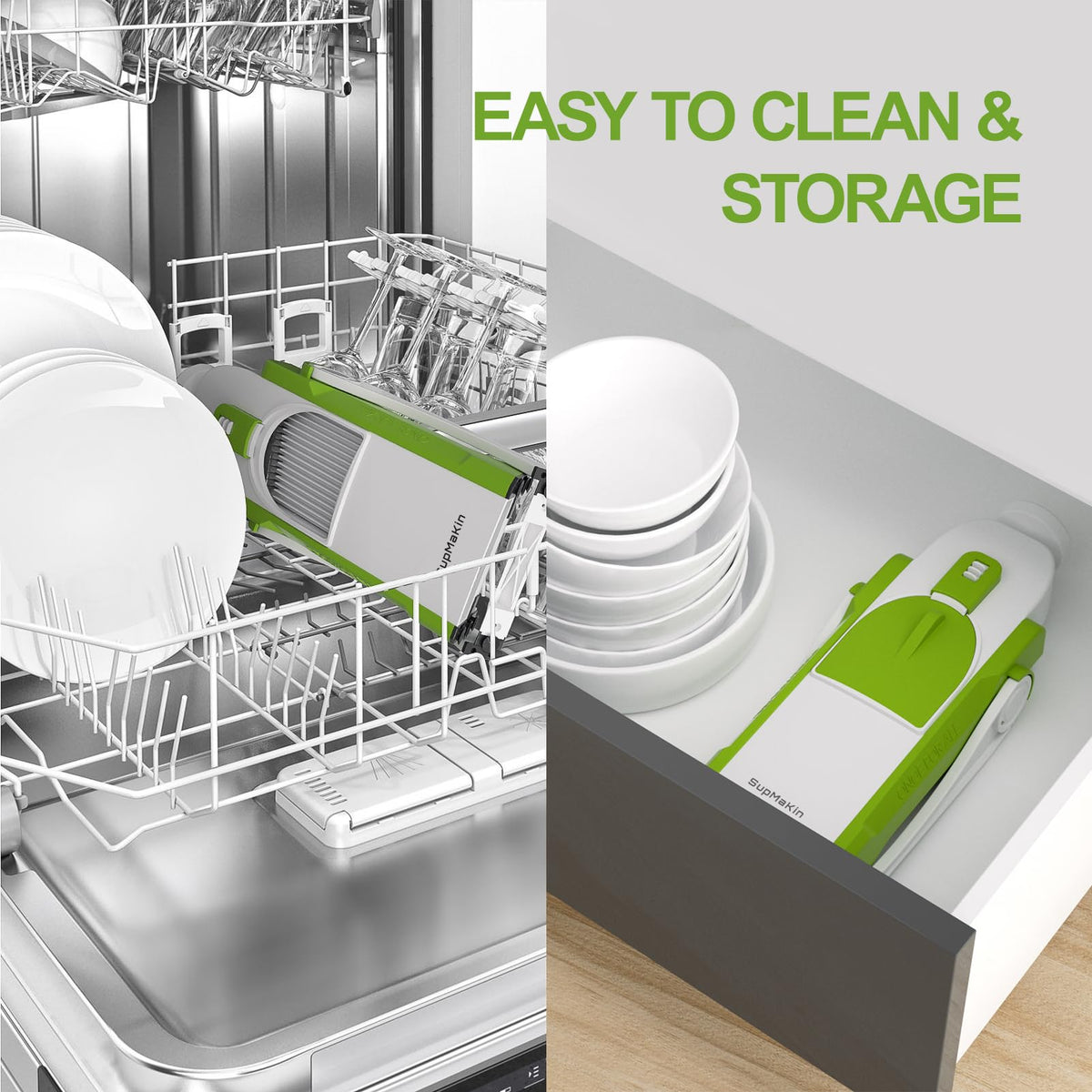 SupMaKin Upgrade Safe Mandoline Slicer foldable design enables easy storage after use.