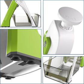 SupMaKin Upgrade Safe Mandoline Slicer with integrated food container keeps prep tidy.