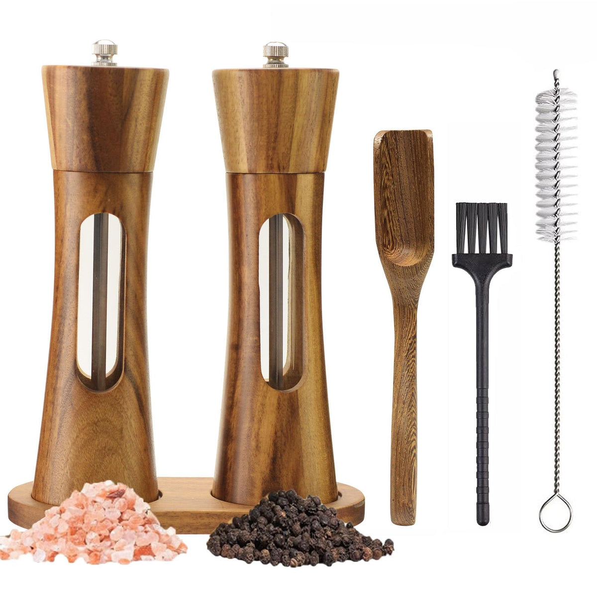 SUPRNN 8-inch acacia wood grinders shown on a kitchen counter for daily use