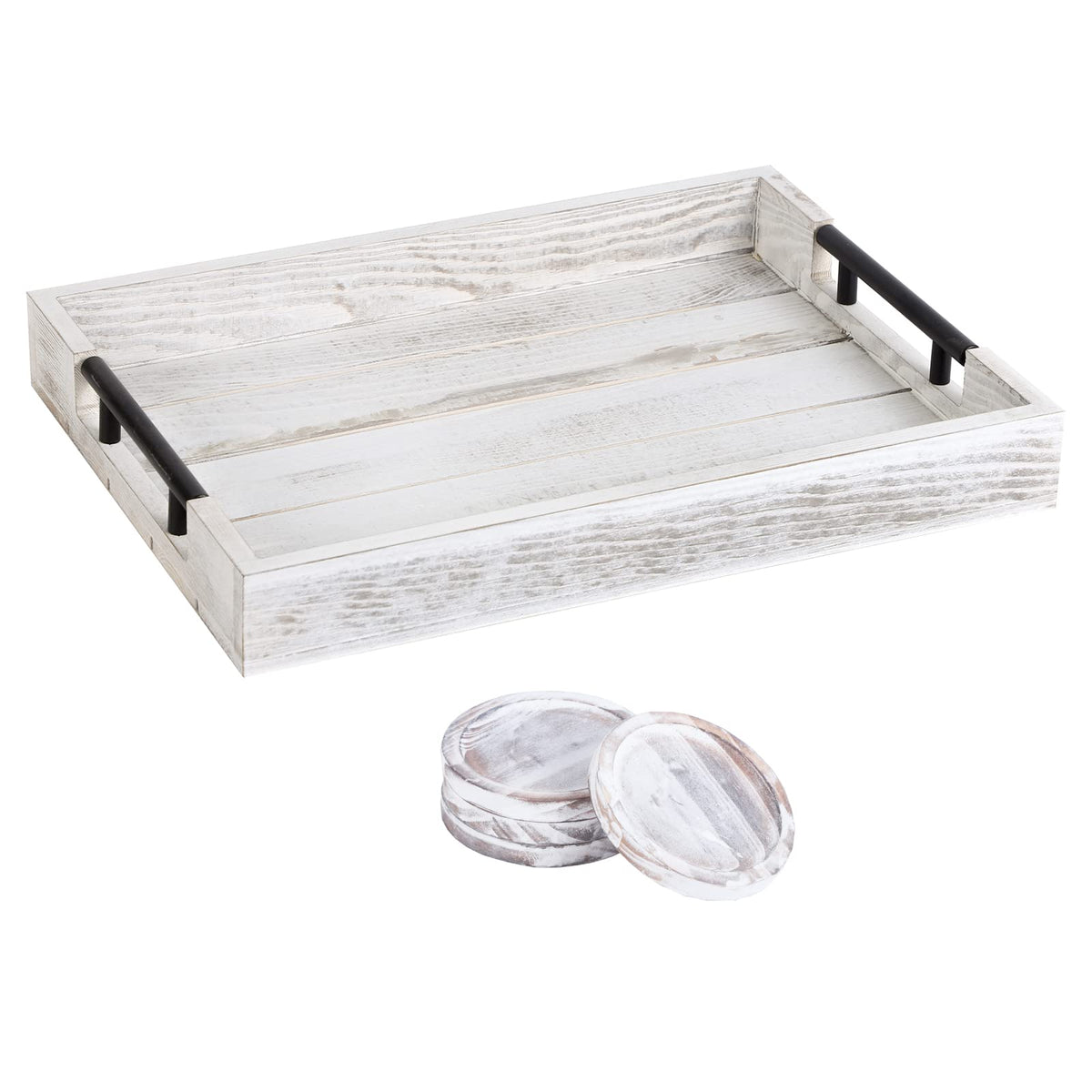SUQANACY wooden serving ottoman tray with rustic finish for elegant entertaining