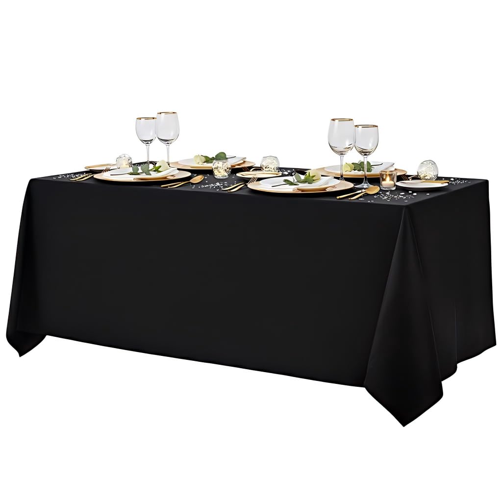 Surmente black tablecloth in a 90x156 rectangle provides full coverage for weddings.