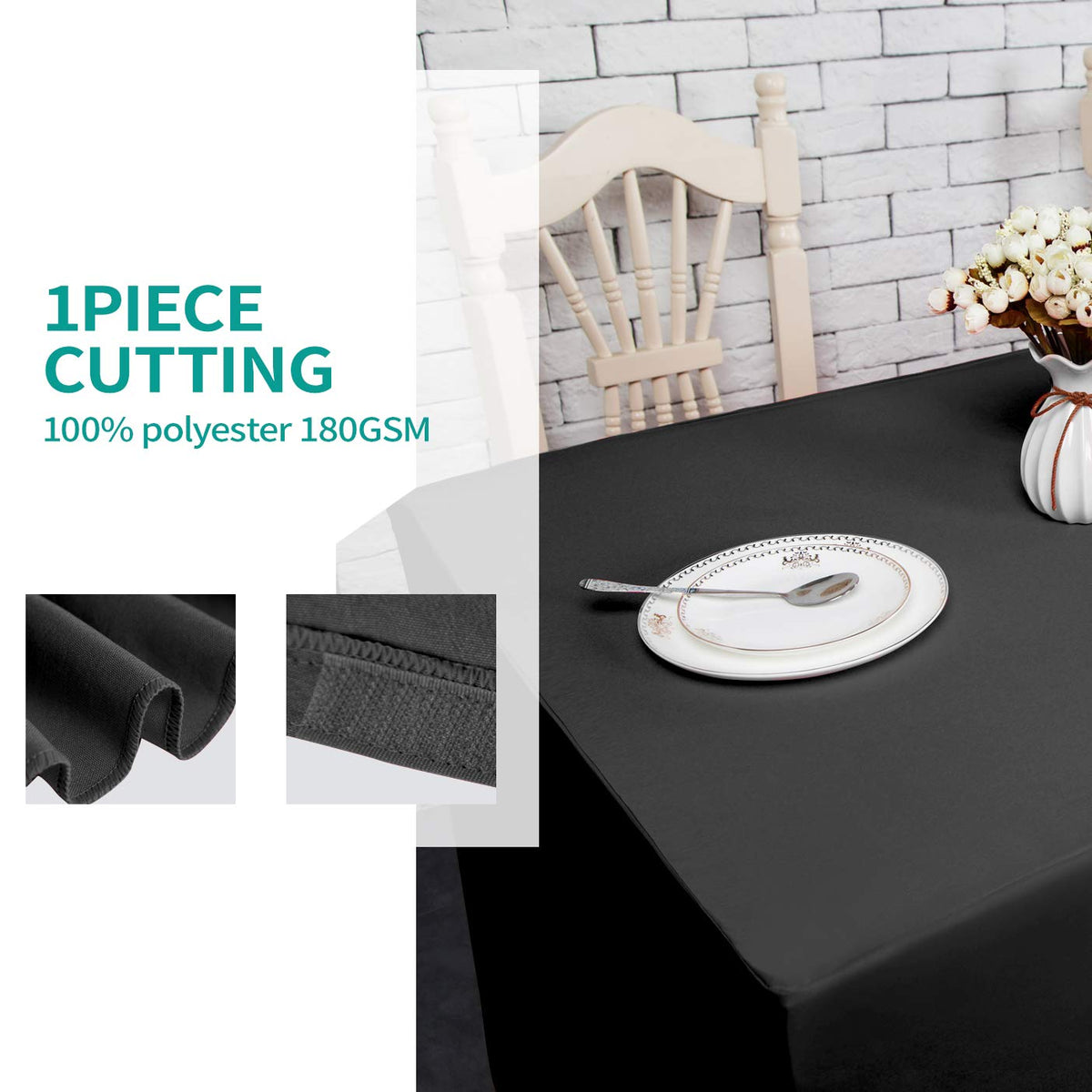 Easy care guidance for Surmente tablecloth with low-temp ironing suggestion