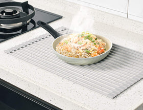 Surpahs drying rack optimizes small kitchens by freeing counter space.