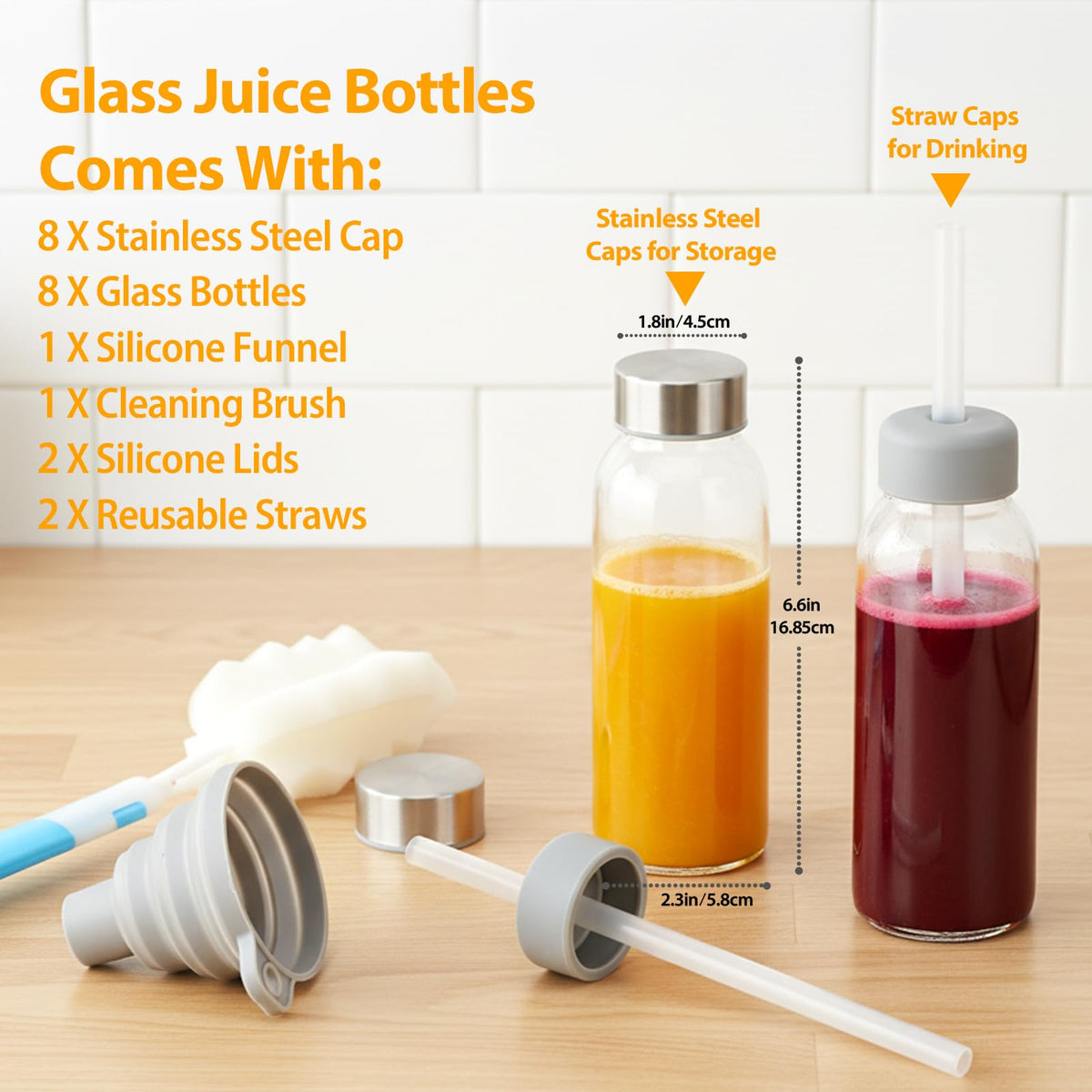 Sursip eight-pack glass bottles with lids for organized drinks.