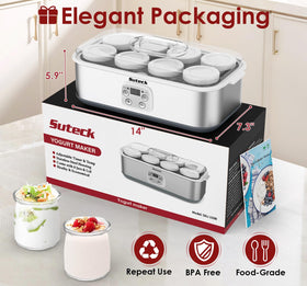 Suteck yogurt maker jars are top-rack dishwasher-safe for easy cleaning.