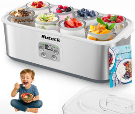 Suteck yogurt maker with stainless steel shell for durable, safe homemade yogurt.