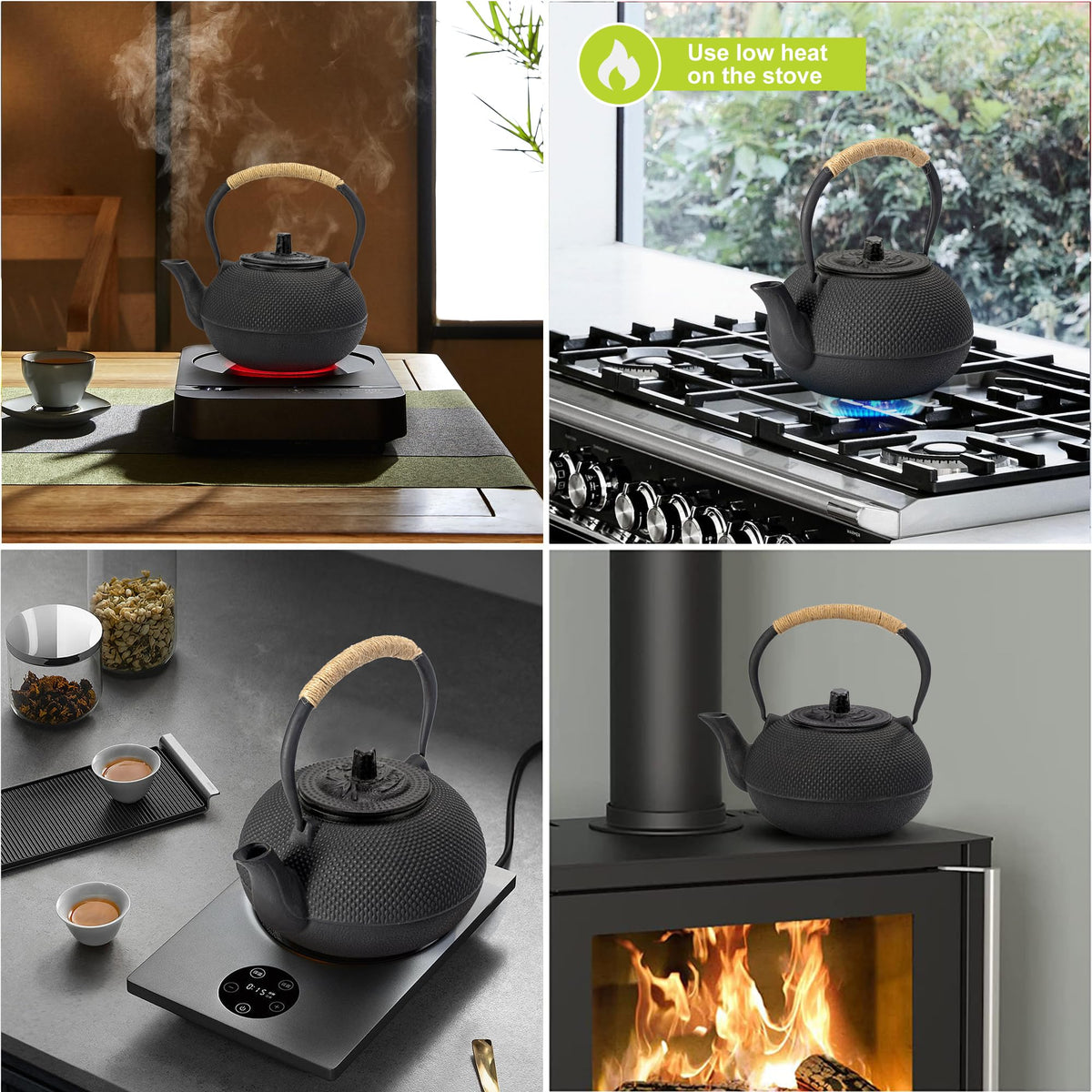 Suyika teapot on stove demonstrating safe low-heat boiling