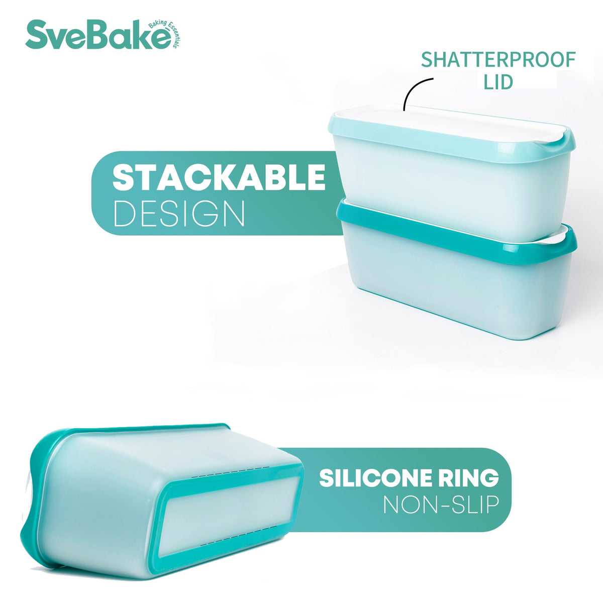 SveBake elongated scoop area aids long serving scoops