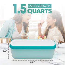 SveBake green-lid container stacked in freezer demonstrates space-saving storage