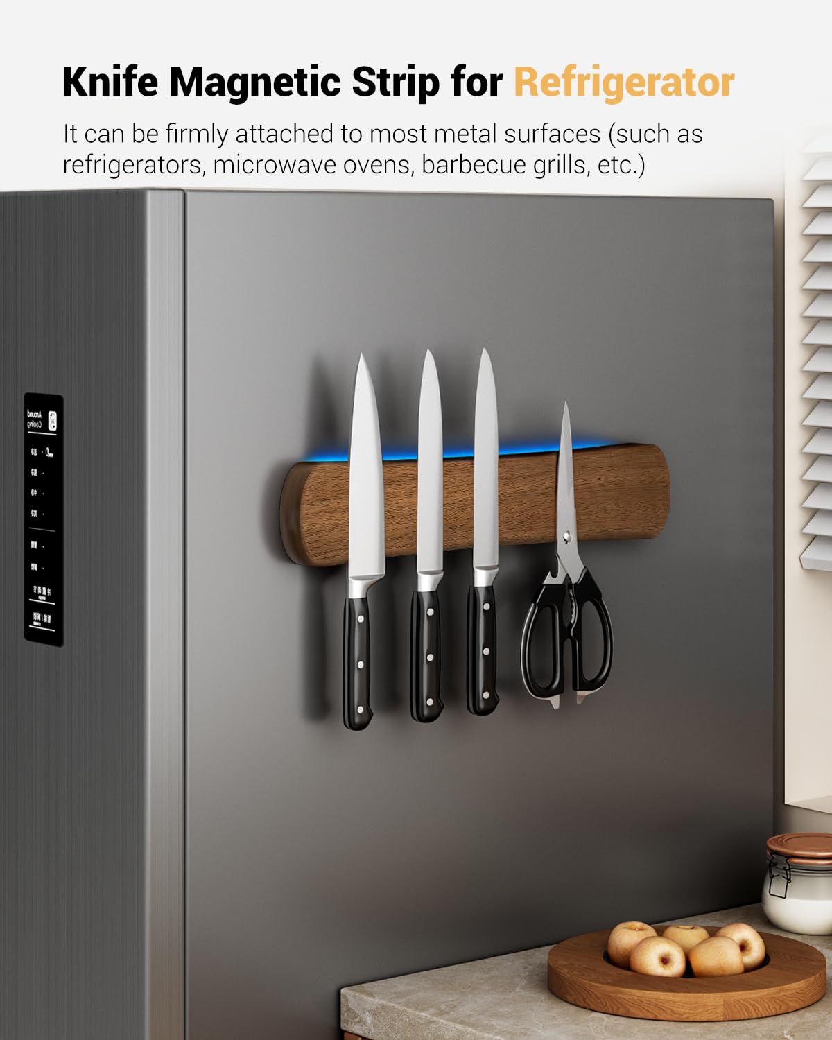 Swaitee warm acacia wood finish adds rustic-modern charm to a kitchen wall.