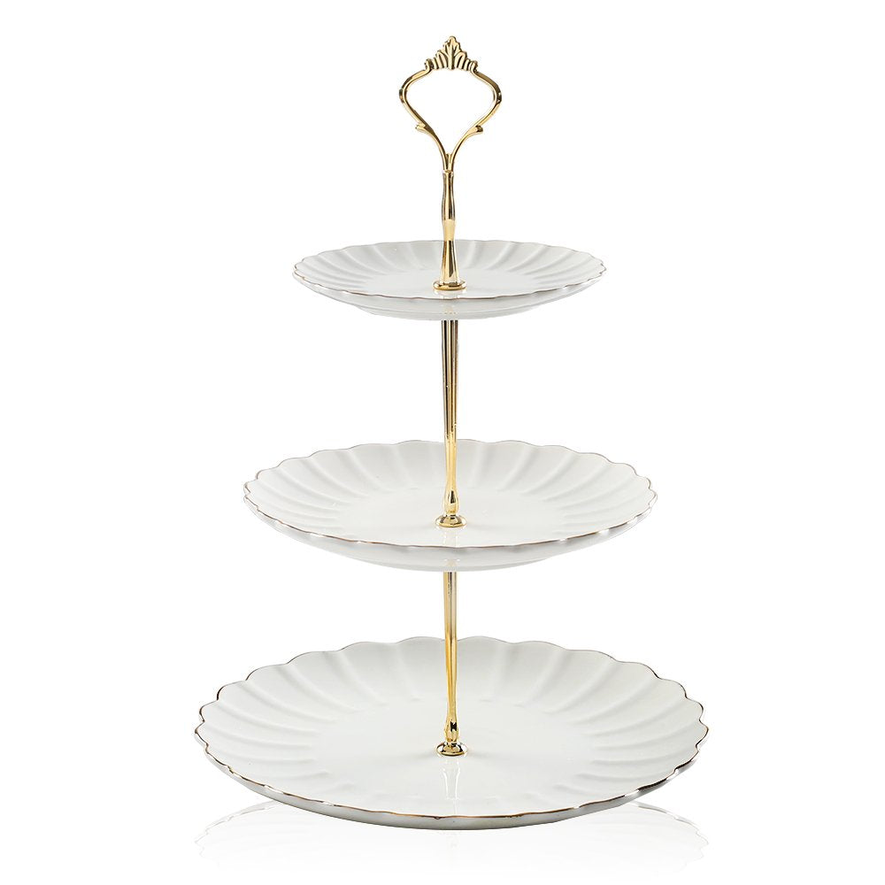 Sweejar 3-tier ceramic cake stand, front view, elegant pumpkin design for parties