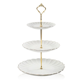Sweejar 3-tier ceramic cake stand, front view, elegant pumpkin design for parties