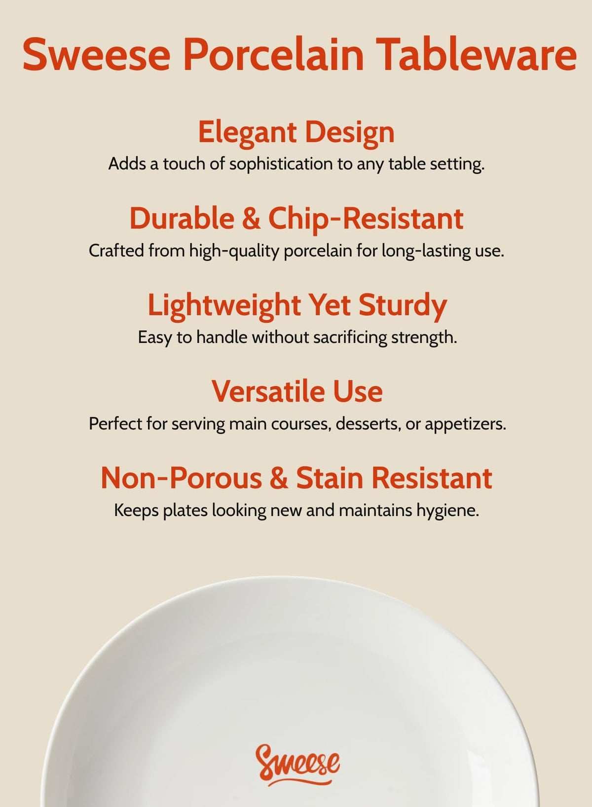 Sweese chip-resistant porcelain for daily use and durable performance.
