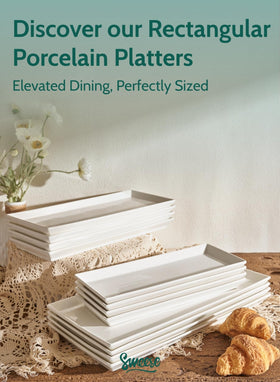 Sweese rectangular porcelain platter on kitchen counter for snacks