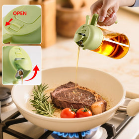 Sweet View glass oil dispenser clear body for easy oil level monitoring.