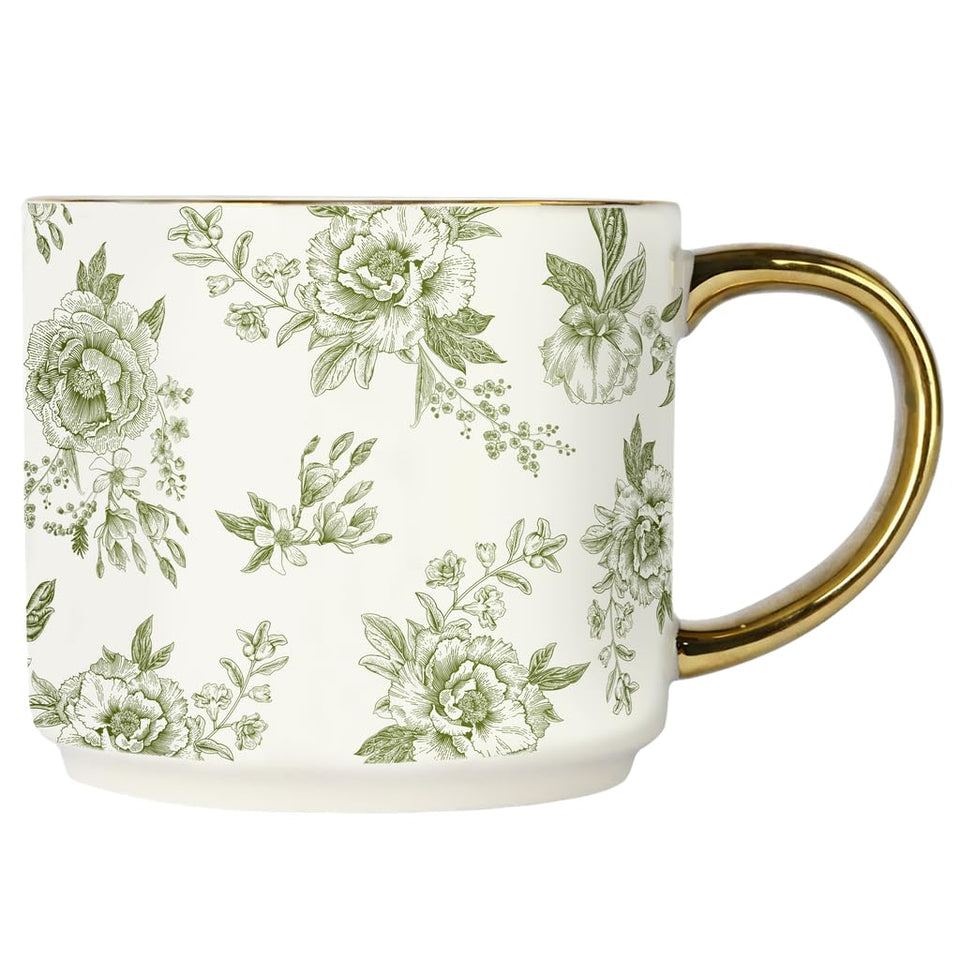Sweet Water Decor Green Delft Mug with floral motif for cozy mornings