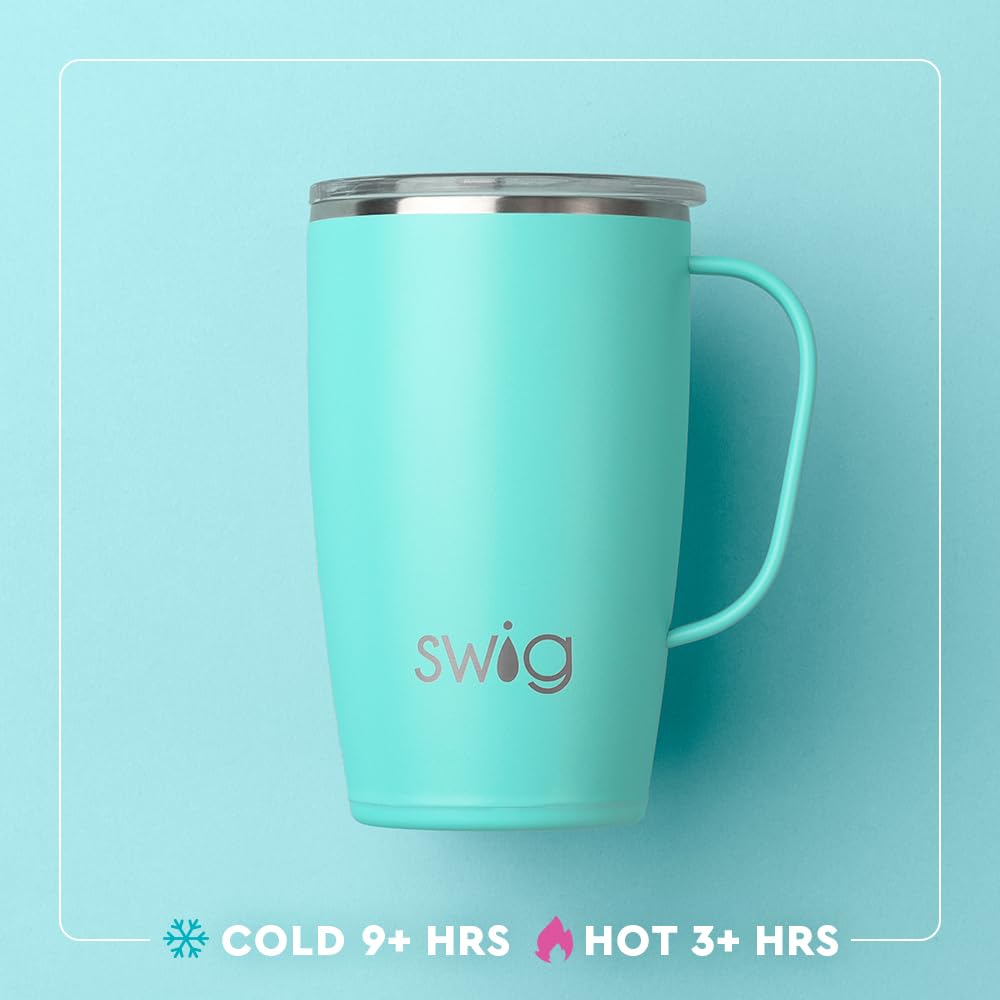 Swig Life removable slider lid enables easy sipping and spill resistance.