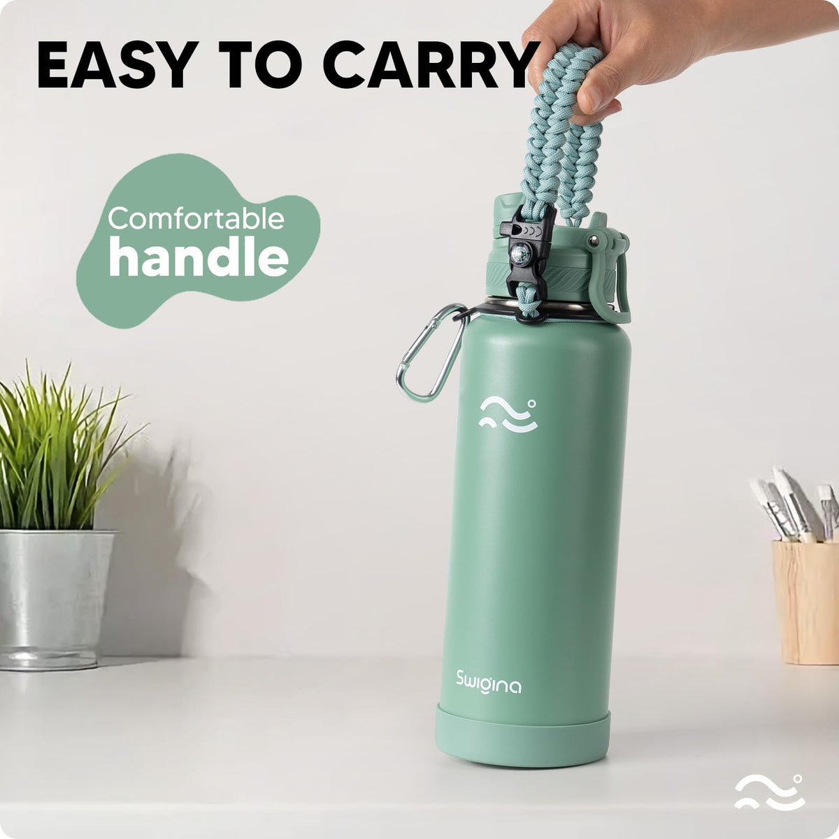 Swigina BPA-free stainless body ensures durable everyday use.