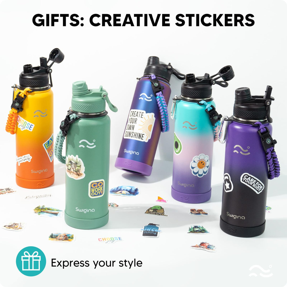 Swigina sticker pack enables style changes without residue.