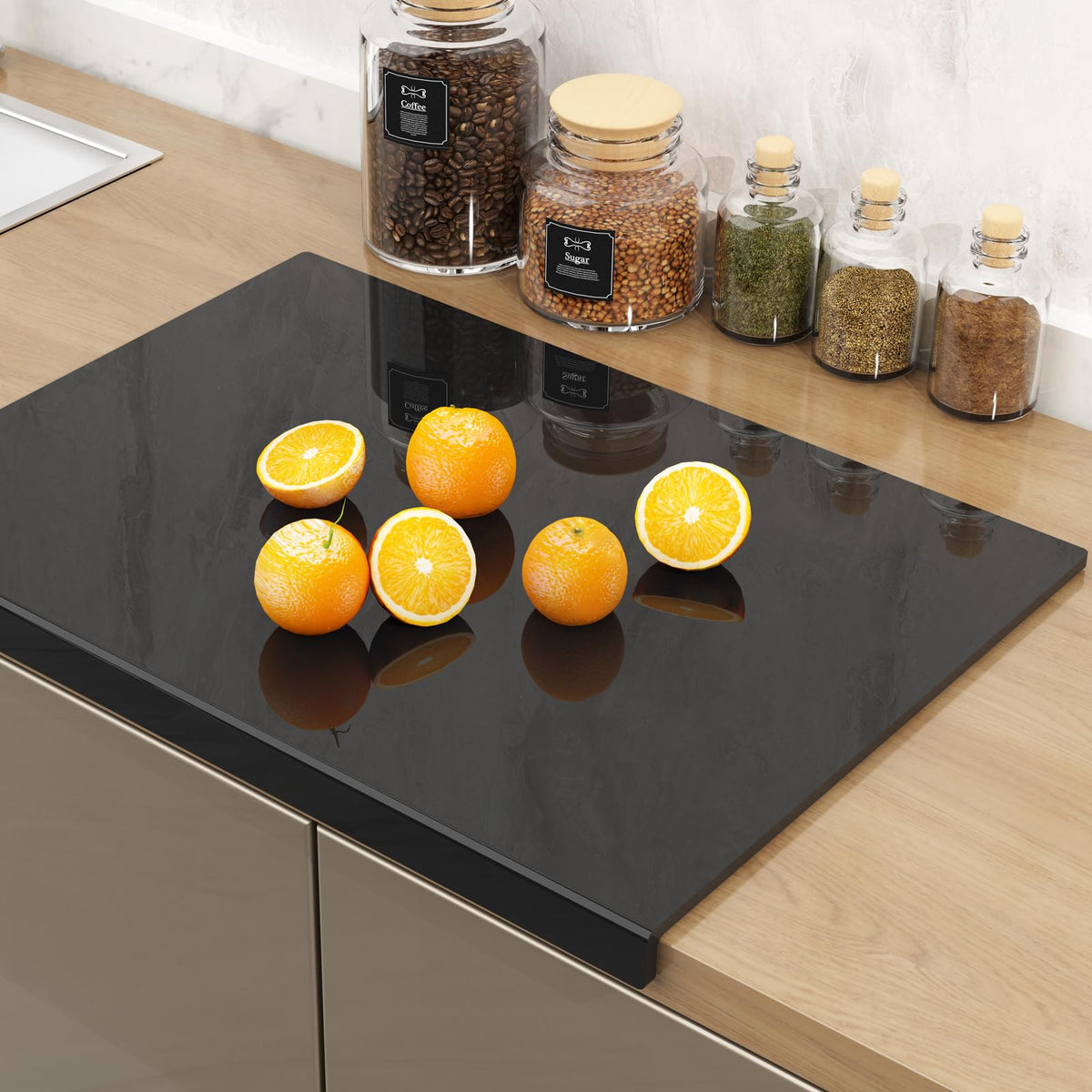 SWSKR acrylic cutting board with counter lip protects countertops during prep.