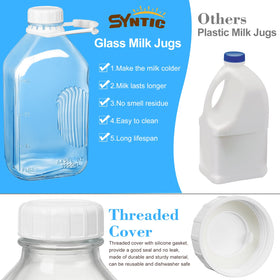 Syntic fridge-safe glass milk container keeps beverages cold