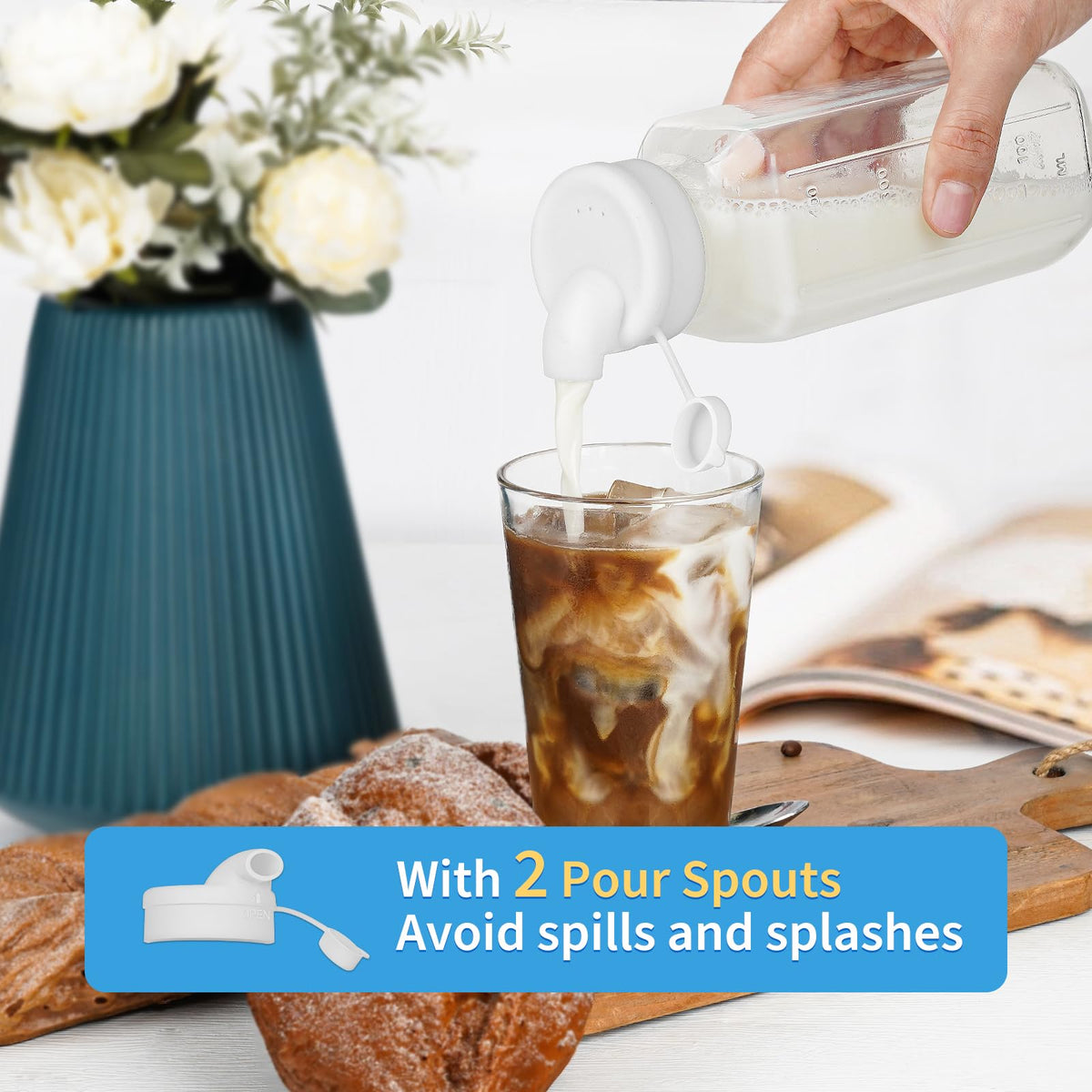 Syntic glass bottle lid with silicone gasket seals securely to prevent leaks