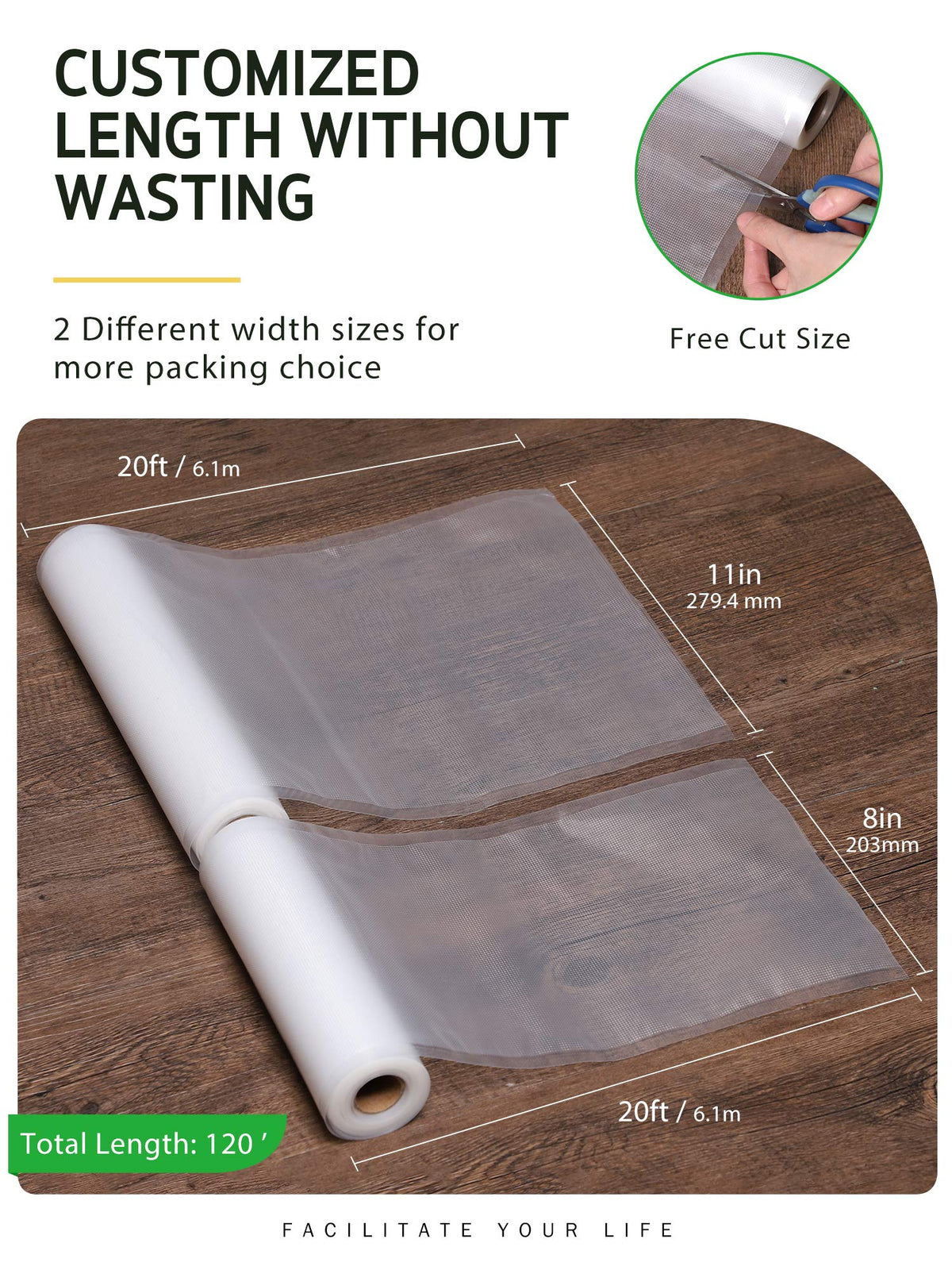 Syntus BPA-free 8x20 inch vacuum bag roll ideal for portion control and storage.