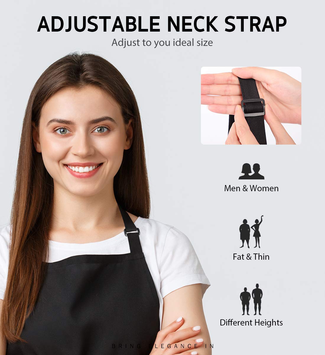 Syntus apron is machine washable and wrinkle-resistant for quick cleanup.