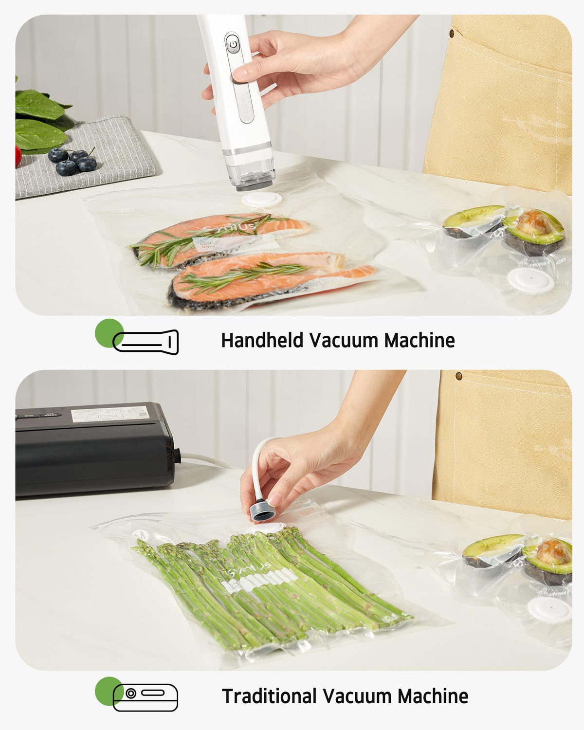 Syntus bags ideal for freezing vegetables, meats, and bulk items.