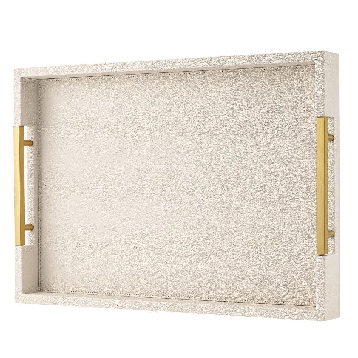 SYYSY beige faux leather tray with handles for easy serving.