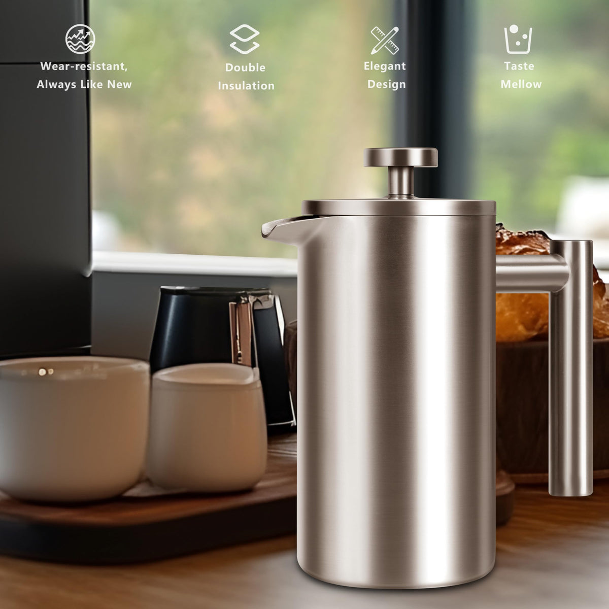 SZHETEFU stainless-steel filter system preserves flavor while minimizing grounds