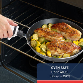 T-Fal Experience oven-safe up to 400F supports browning in the oven.
