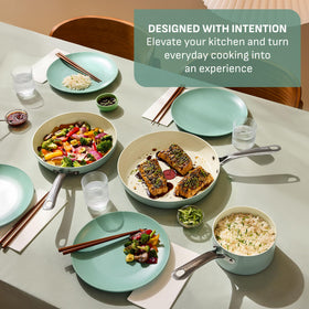 T-Fal Inspire 10-inch ceramic nonstick frypan exterior textured for versatile meals.