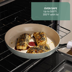 T-Fal Inspire 2-piece ceramic set displayed for daily cooking and easy storage.